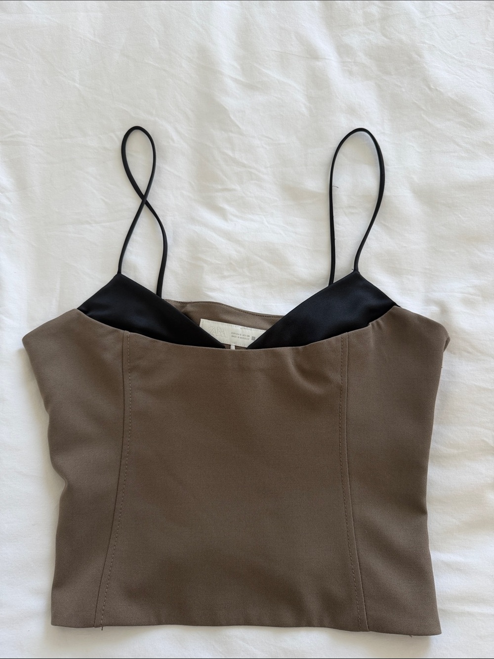 Zara Brown and Black Spaghetti Strap Crop Top
